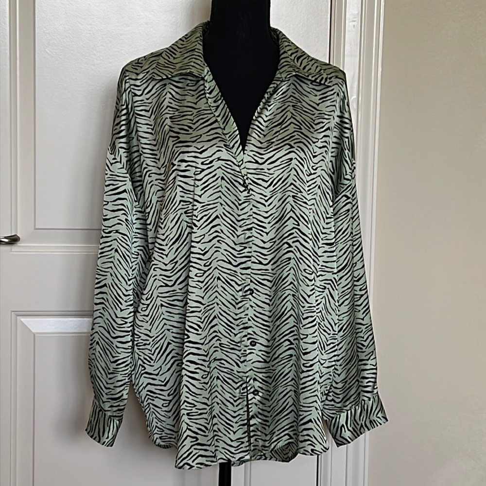 Zara satin zebra print shirt